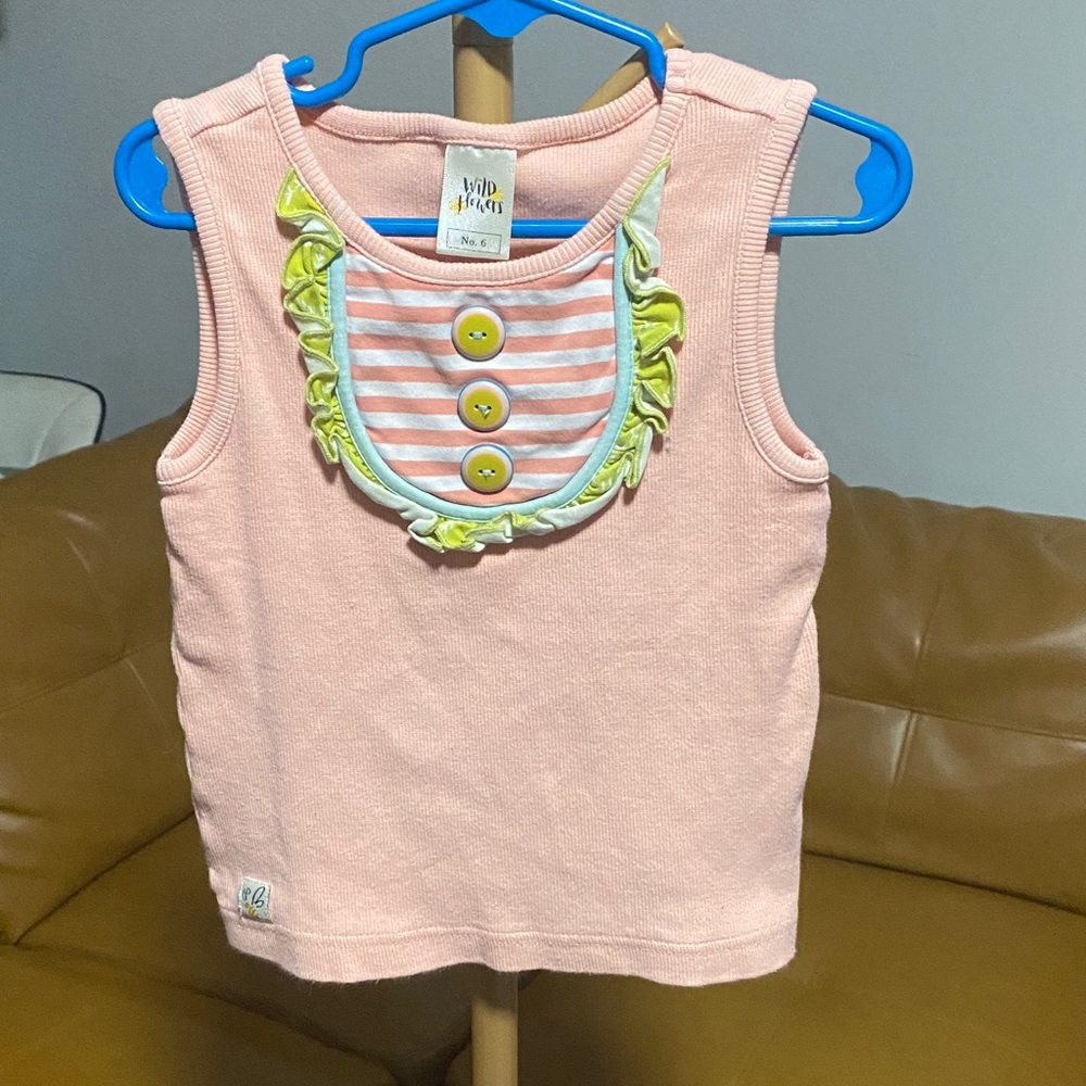 Wildflowers‎ Pink Tank Top with Striped Detail and Button Accents size 6